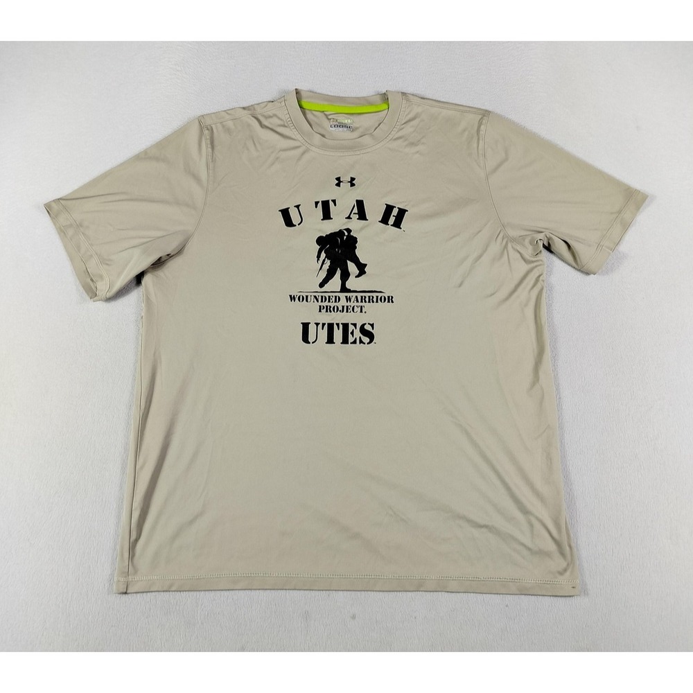 Under Armour Shirt Mens Large Beige Utah Utes NCAA Football‎ Wounded Warrior